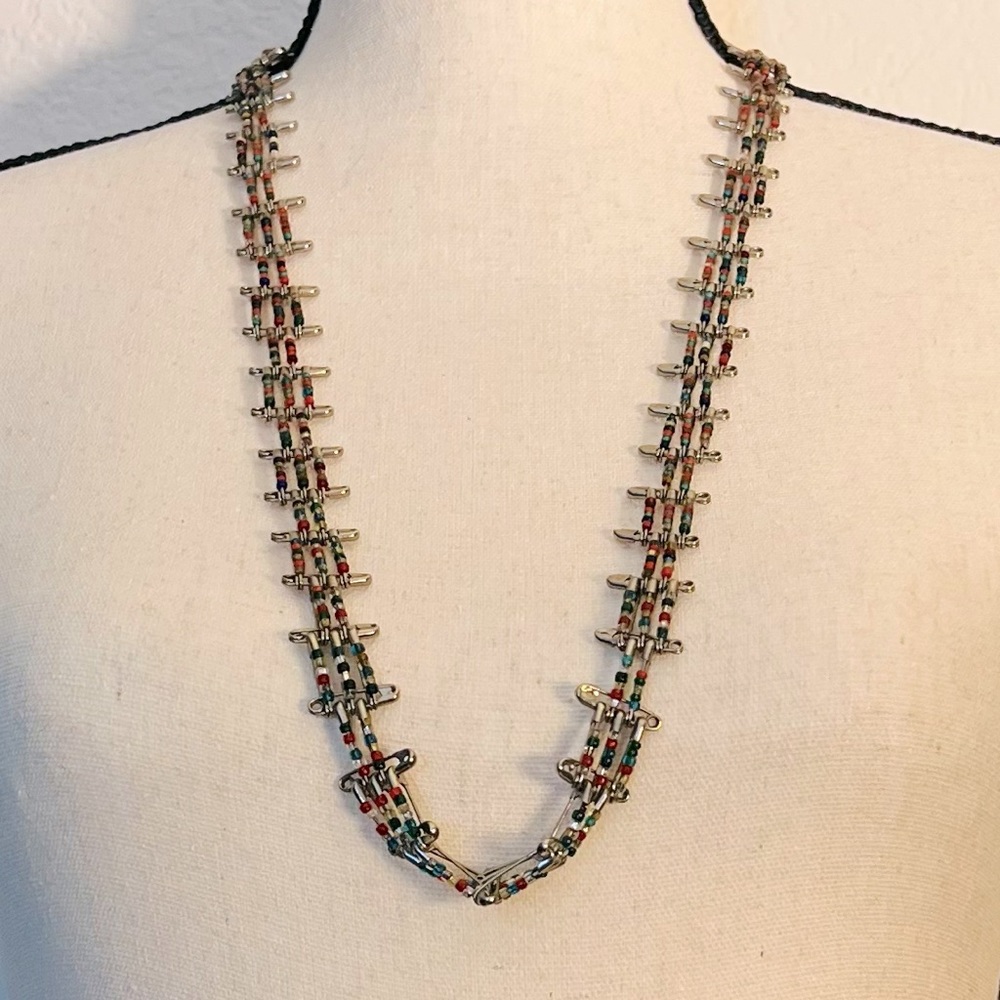 Native American Safety Pin Necklace with a variety of color beads